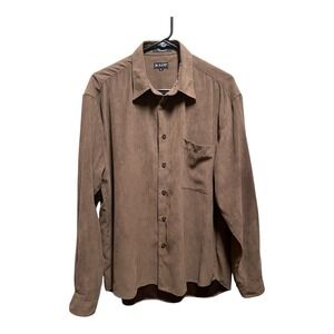 Kaid Casual Sueded Brown Button-up Chest Pocket Long Flip Sleeve Mens Size L